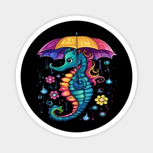 Seahorse Rainy Day With Umbrella Magnet